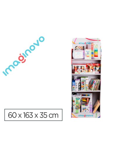 Expositor imaginovo juegos infantiles de suelo carton con 28 juegos y 22 puzles surtidos 60x163x35cm