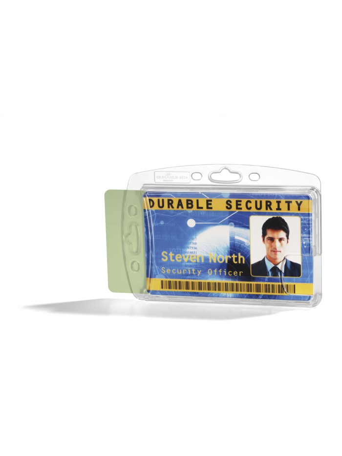 Identificador durable poliestireno rigido para 2 tarjetas vertical/horizontal 54x87 mm Identificador durable poliestireno rigido para 2 tarjetas vertical/horizontal 54x87 mm