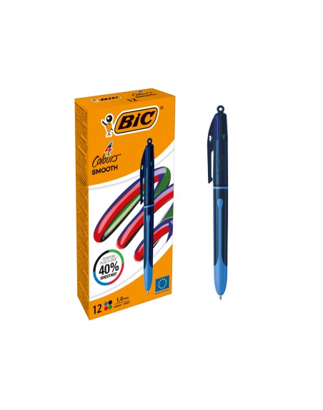 Boligrafo bic cuatro colores smooth drop color azul