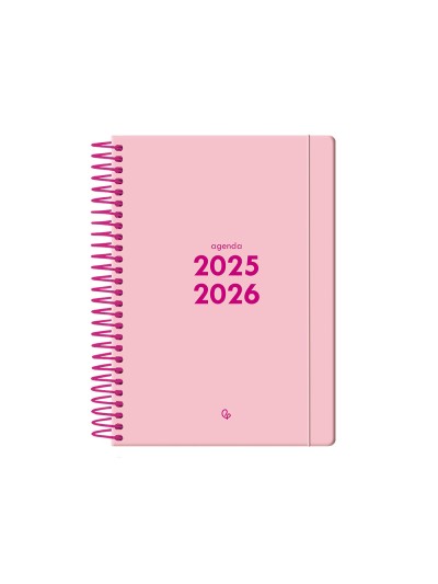 Agenda escolar liderpapel 25-26 espiral basic rosa 2 dias pagina a5 bilingüe papel fsc 70 gr