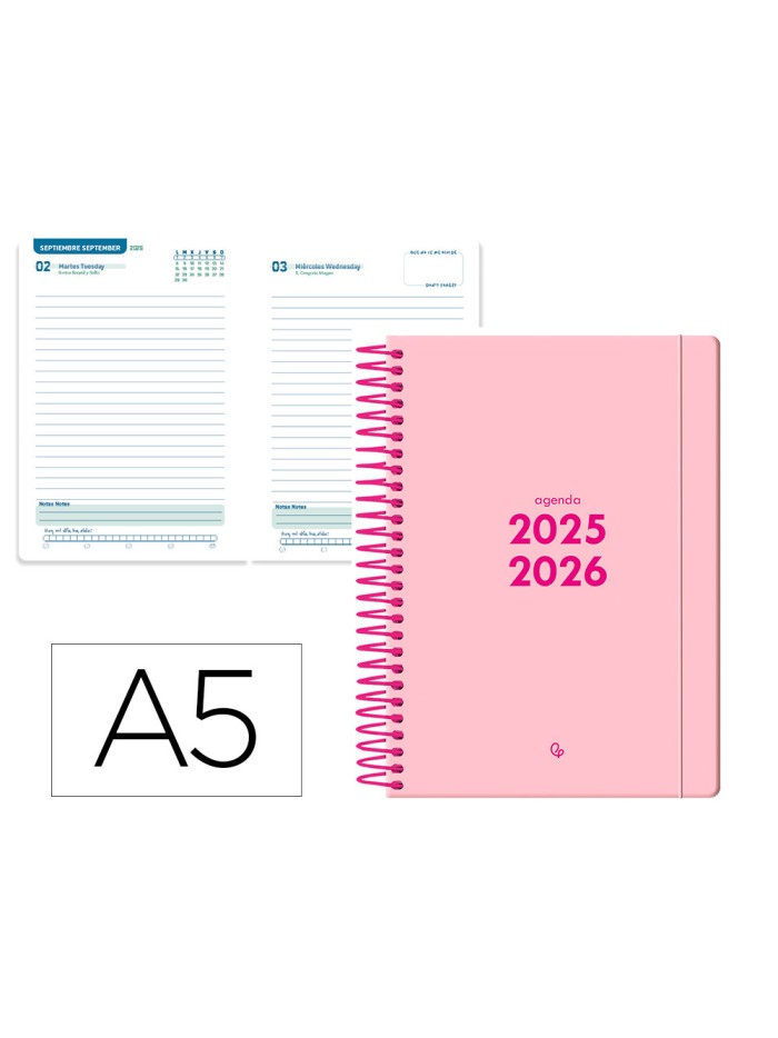 Agenda escolar liderpapel 25-26 espiral basic rosa dia pagina a5 bilingüe papel fsc 70 gr Agenda escolar liderpapel 25-26 espiral basic rosa dia pagina a5 bilingüe papel fsc 70 gr
