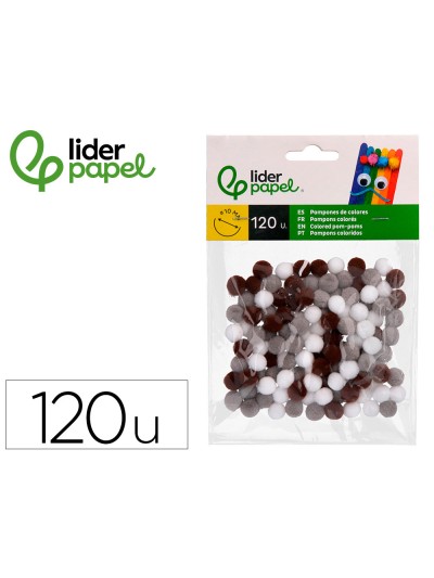 Pompones de colores liderpapel 1 cm tonalidades neutras bolsa con 120 unidades