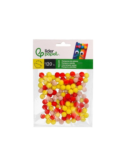 Pompones de colores liderpapel 1 cm tonalidades calidas bolsa con 120 unidades