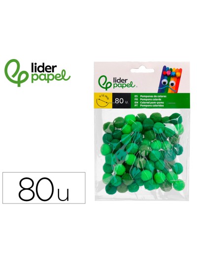 Pompones de colores liderpapel 1,5 cm tonalidades verdes bolsa con 80 unidades