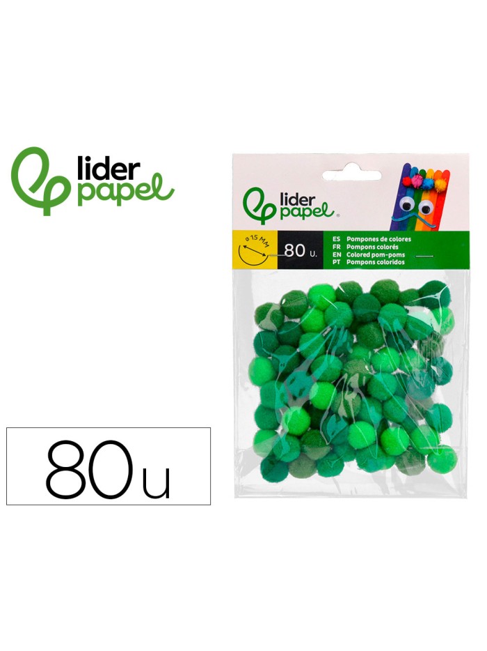 Pompones de colores liderpapel 1,5 cm tonalidades verdes bolsa con 80 unidades Pompones de colores liderpapel 1,5 cm tonalidades verdes bolsa con 80 unidades