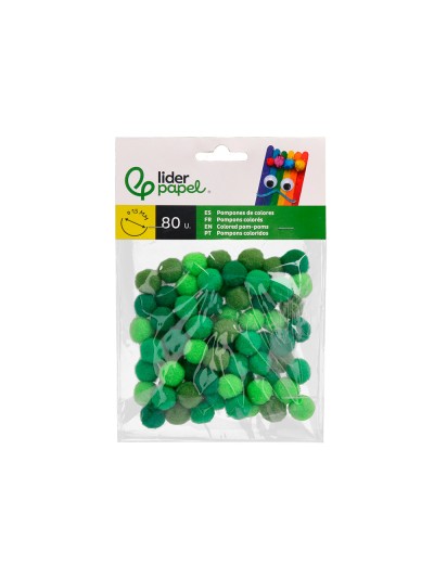 Pompones de colores liderpapel 1,5 cm tonalidades verdes bolsa con 80 unidades