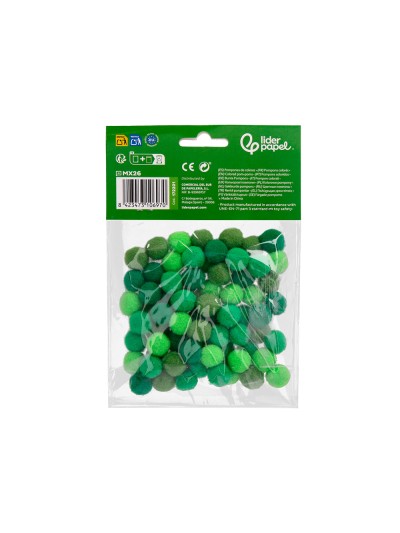 Pompones de colores liderpapel 1,5 cm tonalidades verdes bolsa con 80 unidades
