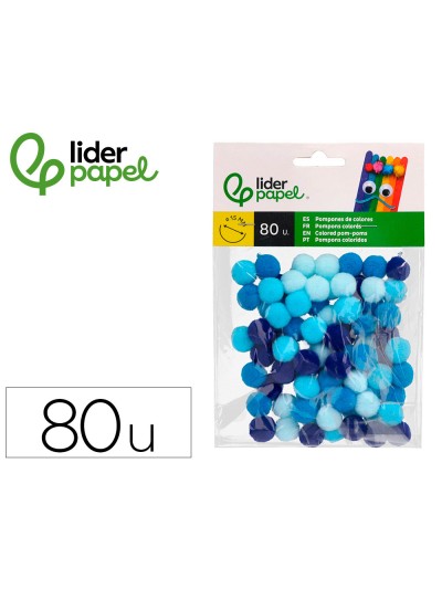 Pompones de colores liderpapel 1,5 cm tonalidades azules bolsa con 80 unidades