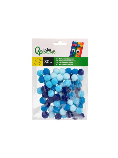 Pompones de colores liderpapel 1,5 cm tonalidades azules bolsa con 80 unidades