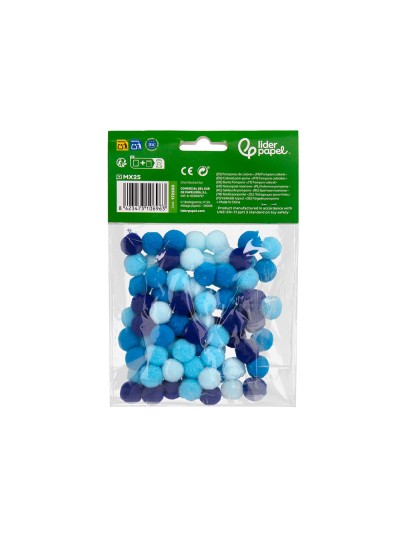 Pompones de colores liderpapel 1,5 cm tonalidades azules bolsa con 80 unidades