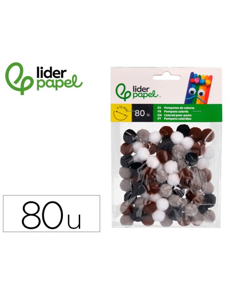 Pompones de colores liderpapel 1,5 cm tonalidades neutras bolsa con 80 unidades