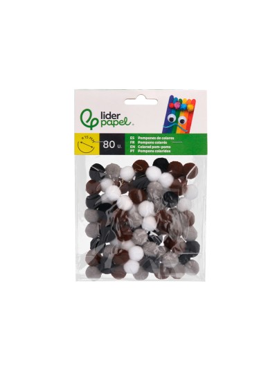 Pompones de colores liderpapel 1,5 cm tonalidades neutras bolsa con 80 unidades