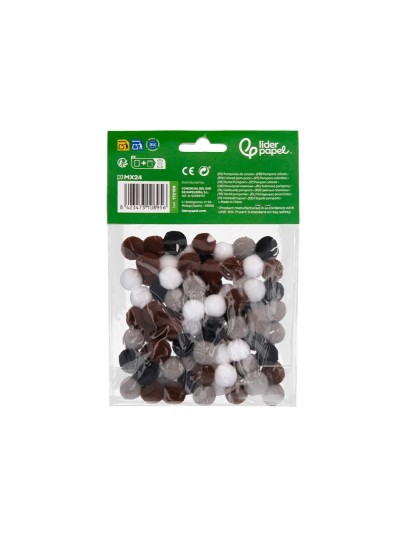 Pompones de colores liderpapel 1,5 cm tonalidades neutras bolsa con 80 unidades