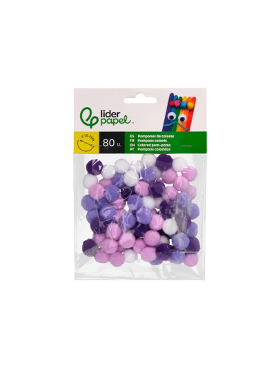 Pompones de colores liderpapel 1,5 cm tonalidades violeta bolsa con 80 unidades