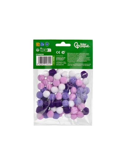 Pompones de colores liderpapel 1,5 cm tonalidades violeta bolsa con 80 unidades