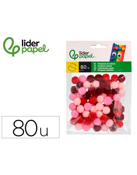 Pompones de colores liderpapel 1,5 cm tonalidades rojas bolsa con 80 unidades