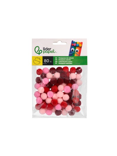 Pompones de colores liderpapel 1,5 cm tonalidades rojas bolsa con 80 unidades