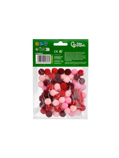 Pompones de colores liderpapel 1,5 cm tonalidades rojas bolsa con 80 unidades