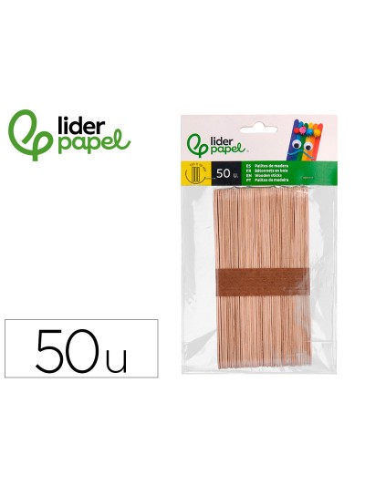 Palitos de madera liderpapel color natural 15 x 1,8 cm bolsa con 50 unidades