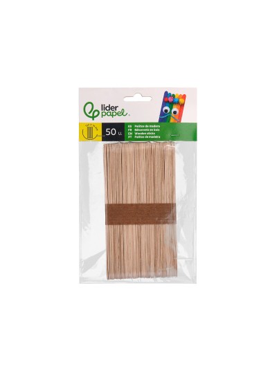 Palitos de madera liderpapel color natural 15 x 1,8 cm bolsa con 50 unidades