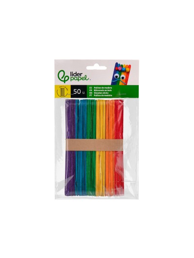 Palitos de madera liderpapel colores surtidos 15x1,8 cm bolsa con 50 unidades
