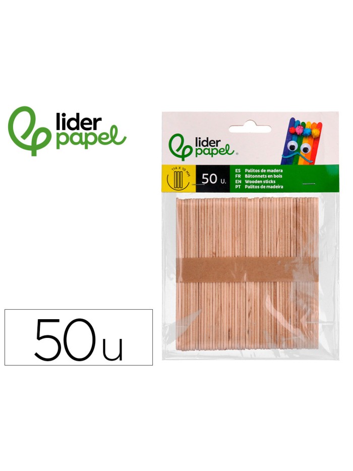 Palitos de madera liderpapel color natural 11,4 x 1 cm bolsa con 50 unidades Palitos de madera liderpapel color natural 11,4 x 1 cm bolsa con 50 unidades