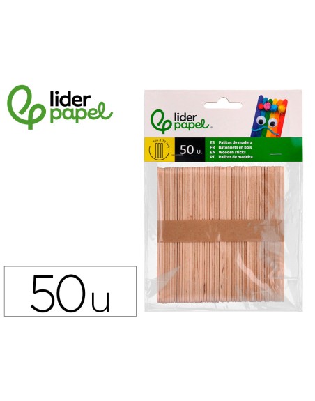 Palitos de madera liderpapel color natural 11,4 x 1 cm bolsa con 50 unidades