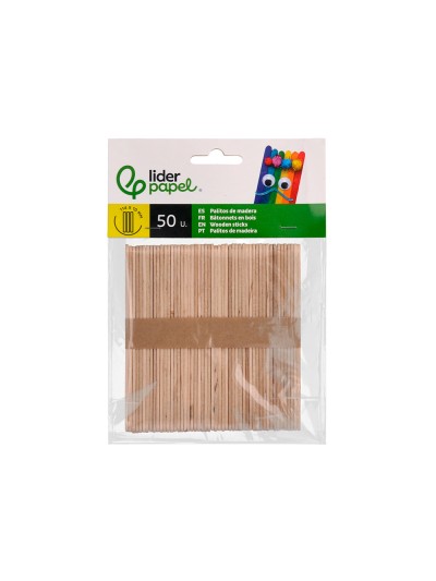 Palitos de madera liderpapel color natural 11,4 x 1 cm bolsa con 50 unidades