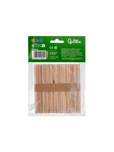 Palitos de madera liderpapel color natural 11,4 x 1 cm bolsa con 50 unidades
