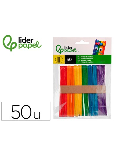 Palitos de madera colores surtidos 11,4x 1 cm bolsa con 50 unidades