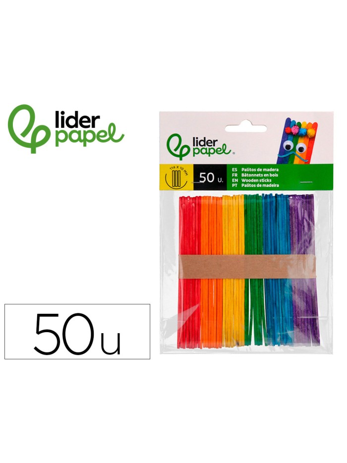 Palitos de madera colores surtidos 11,4x 1 cm bolsa con 50 unidades Palitos de madera colores surtidos 11,4x 1 cm bolsa con 50 unidades