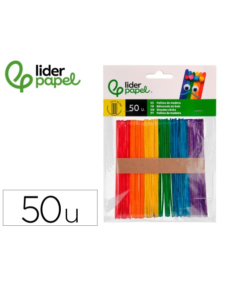 Palitos de madera colores surtidos 11,4x 1 cm bolsa con 50 unidades