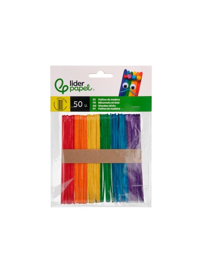 Palitos de madera colores surtidos 11,4x 1 cm bolsa con 50 unidades