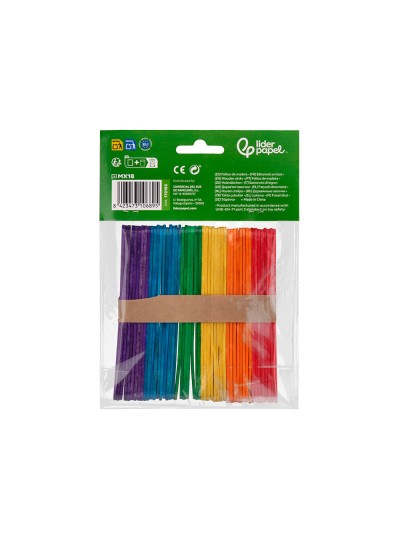 Palitos de madera colores surtidos 11,4x 1 cm bolsa con 50 unidades