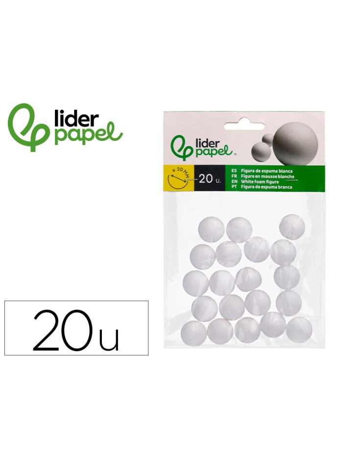 Figura de espuma blanca liderpapel bola de 2 cm bolsa con 20 unidades Figura de espuma blanca liderpapel bola de 2 cm bolsa con 20 unidades