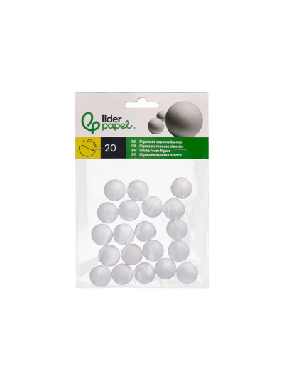 Figura de espuma blanca liderpapel bola de 2 cm bolsa con 20 unidades