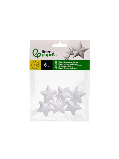 Figura de espuma blanca liderpapel estrella de 4 cm bolsa con 6 unidades