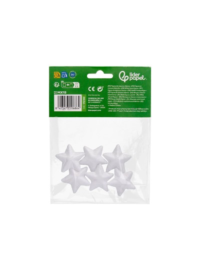 Figura de espuma blanca liderpapel estrella de 4 cm bolsa con 6 unidades