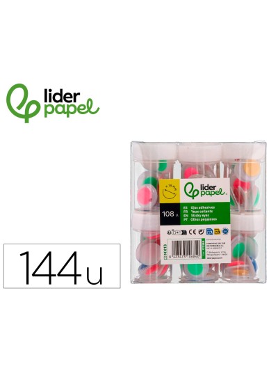 Ojo liderpapel 18 mm blanco con pupila de colores surtidos pack de 108 unidades