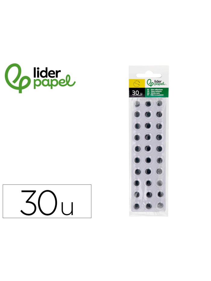 Ojo adhesivo liderpapel 12 mm blanco con pupila negra pack de 30 unidades Ojo adhesivo liderpapel 12 mm blanco con pupila negra pack de 30 unidades