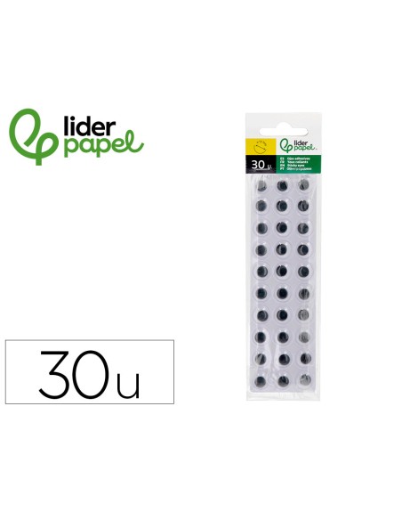 Ojo adhesivo liderpapel 12 mm blanco con pupila negra pack de 30 unidades