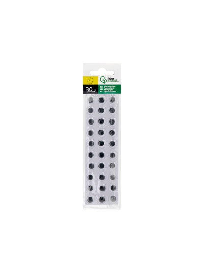 Ojo adhesivo liderpapel 12 mm blanco con pupila negra pack de 30 unidades