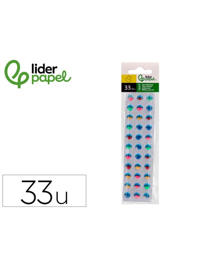 Ojo adhesivo liderpapel 10 mm con pupila de color y pestaña de color pack de 33 unidades