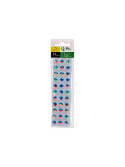 Ojo adhesivo liderpapel 10 mm con pupila de color y pestaña de color pack de 33 unidades