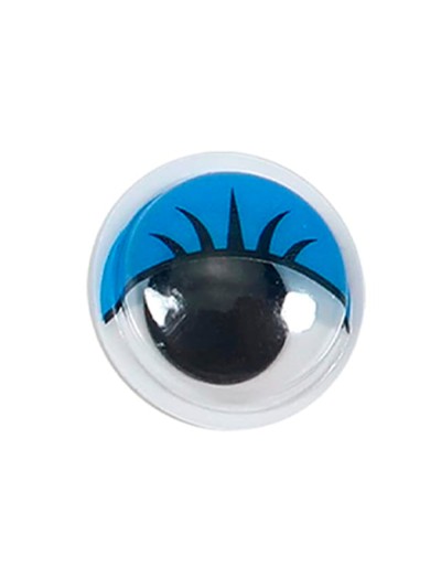 Ojo adhesivo liderpapel 10 mm con pupila negra y pestaña de color azul pack de 66 unidades