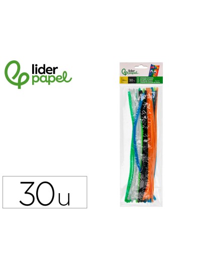 Limpiapipas de chenilla liderpapel 30 cm colores mate surtidos bolsa de 30 unidades