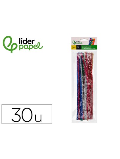 Limpiapipas de chenilla liderpapel 30 cm colores brillantes surtidos bolsa de 30 unidades