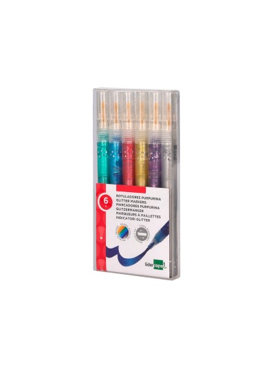 Rotulador liderpapel efecto purpurina metalizada punta reversible bolsa de 6 unidades colores surtidos