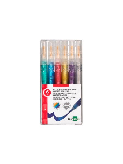 Rotulador liderpapel efecto purpurina metalizada punta reversible bolsa de 6 unidades colores surtidos