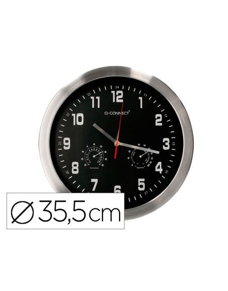Reloj q-connect de pared metalico redondo 35,5 cm movimiento silencioso color cromado con esfera negra